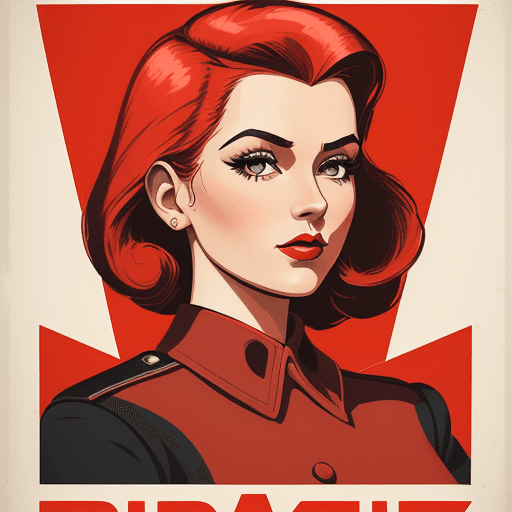 AI generated: new drawing of a woman, in the style of movie poster, red, vintage-inspired designs, detail-oriented...