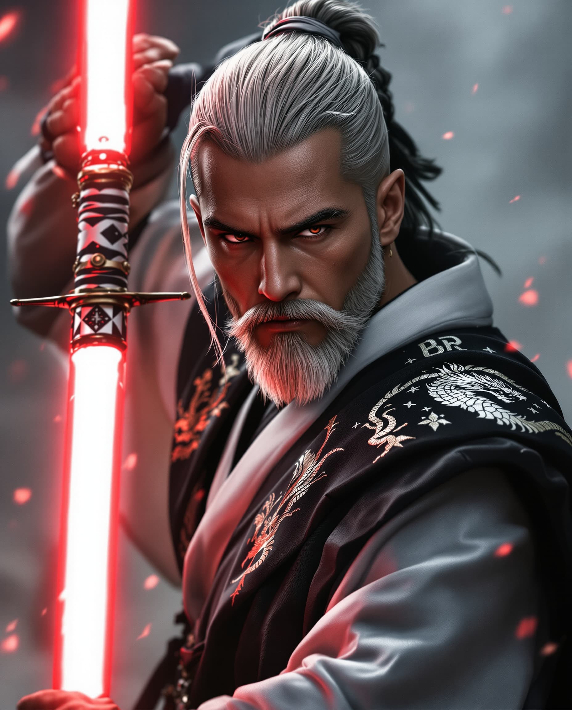 AI generated: mage is a high-resolution,spectacular   Star Wars perfect cinematic portrait with a Japanese feudal ...