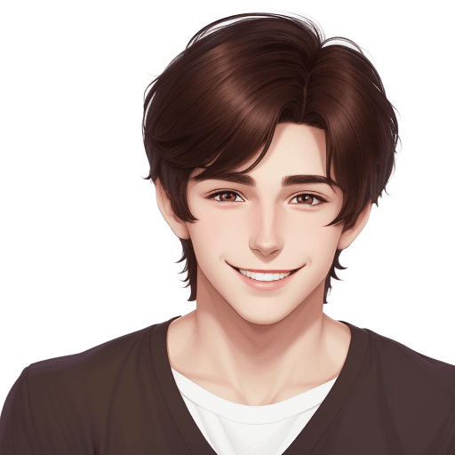 AI generated: a simple cartoon of a beautiful man with dark brown hair, white background, collegecore, handsome fa...