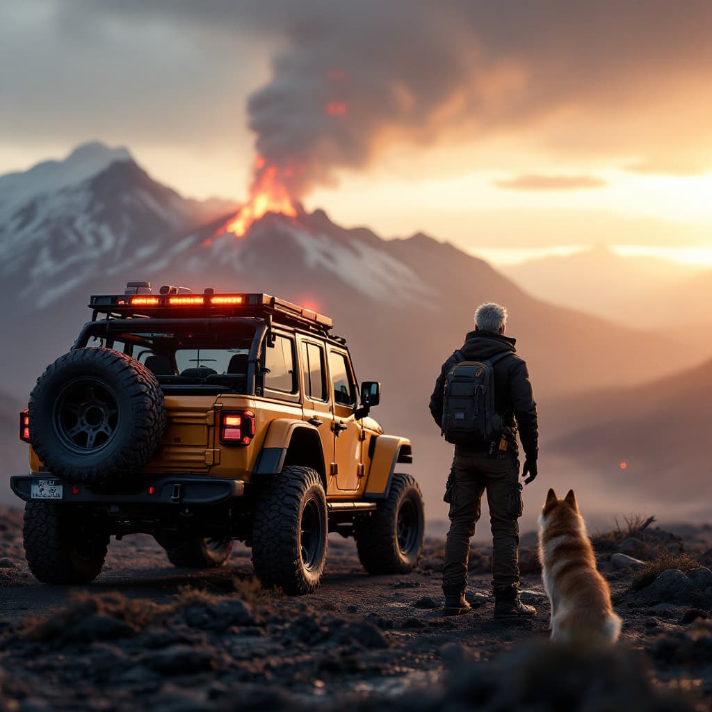 AI generated: Photo of a ultra realistic jeep gladiator, dramatic light, pale sunrise, cinematic lighting, battere...