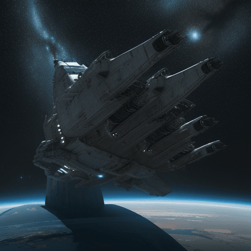 AI generated: Photo of a ultra realistic starship, stars, space, cinematic lighting, battered, low angle, trending...