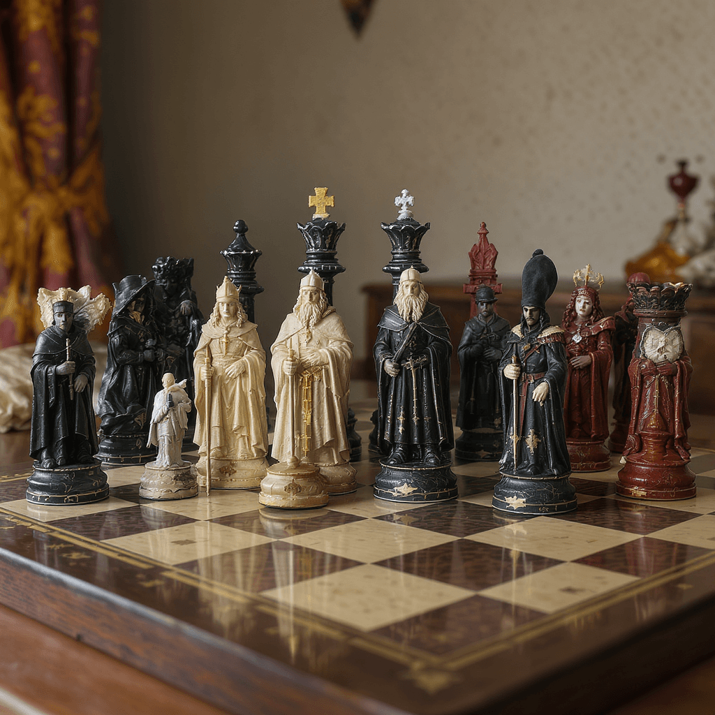 AI generated: create a photorealistic chess figure set with characters from the fairy tales of brother grimm