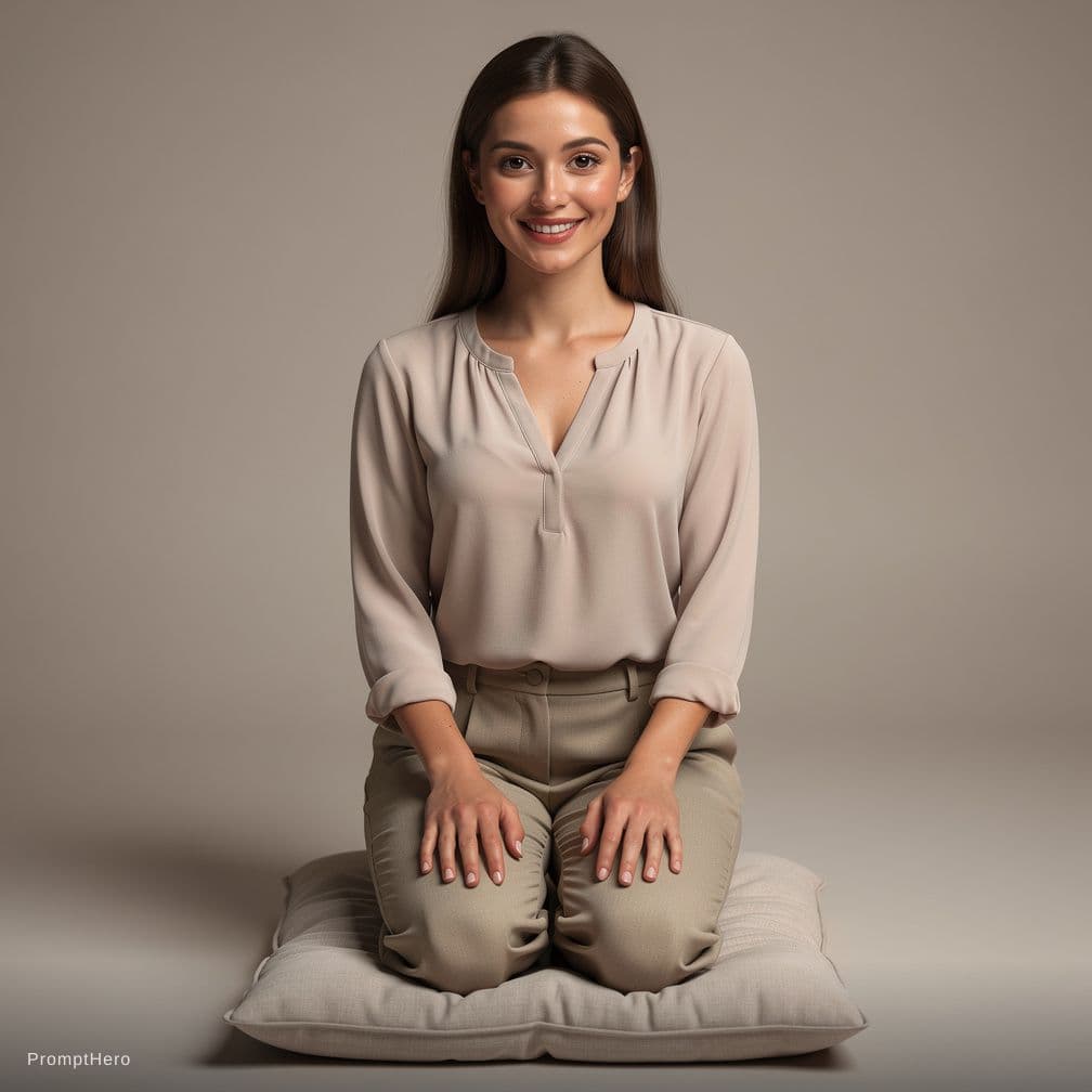 AI generated: 1girl, woman in bondage, box tie, bound arms, bound legs, kneeling, on knees, red rope, (front shot:...