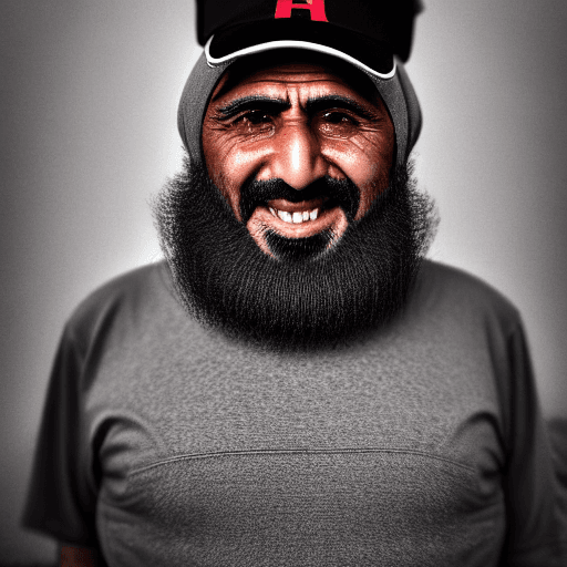 AI generated: High resolution photography Arab man, 50 years old, thin build, red beard, no mustache, black baseba...