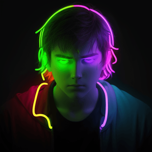 AI generated: Hero, depressed, colorblind, neon 