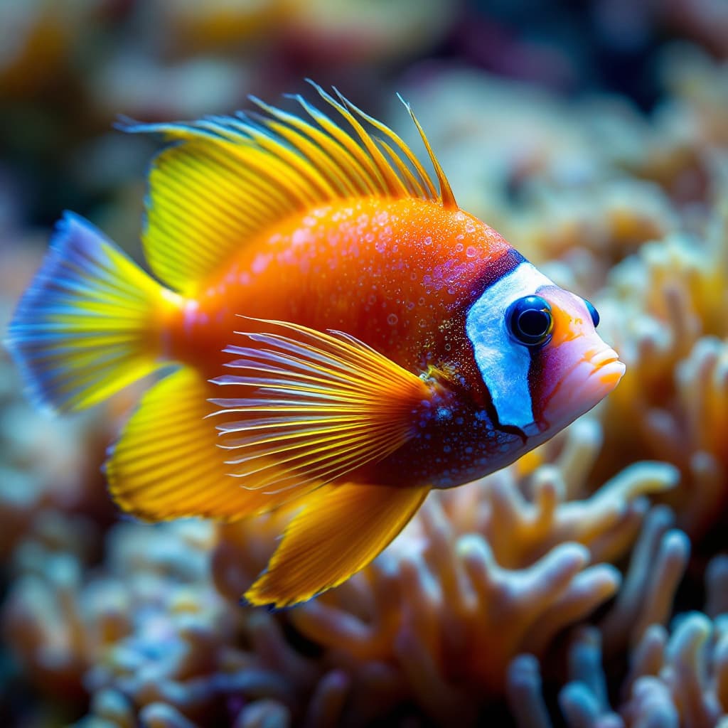 AI generated: Angel fish and sea anenome macrophotography, professional photo, detailed, (high quality:1.1)