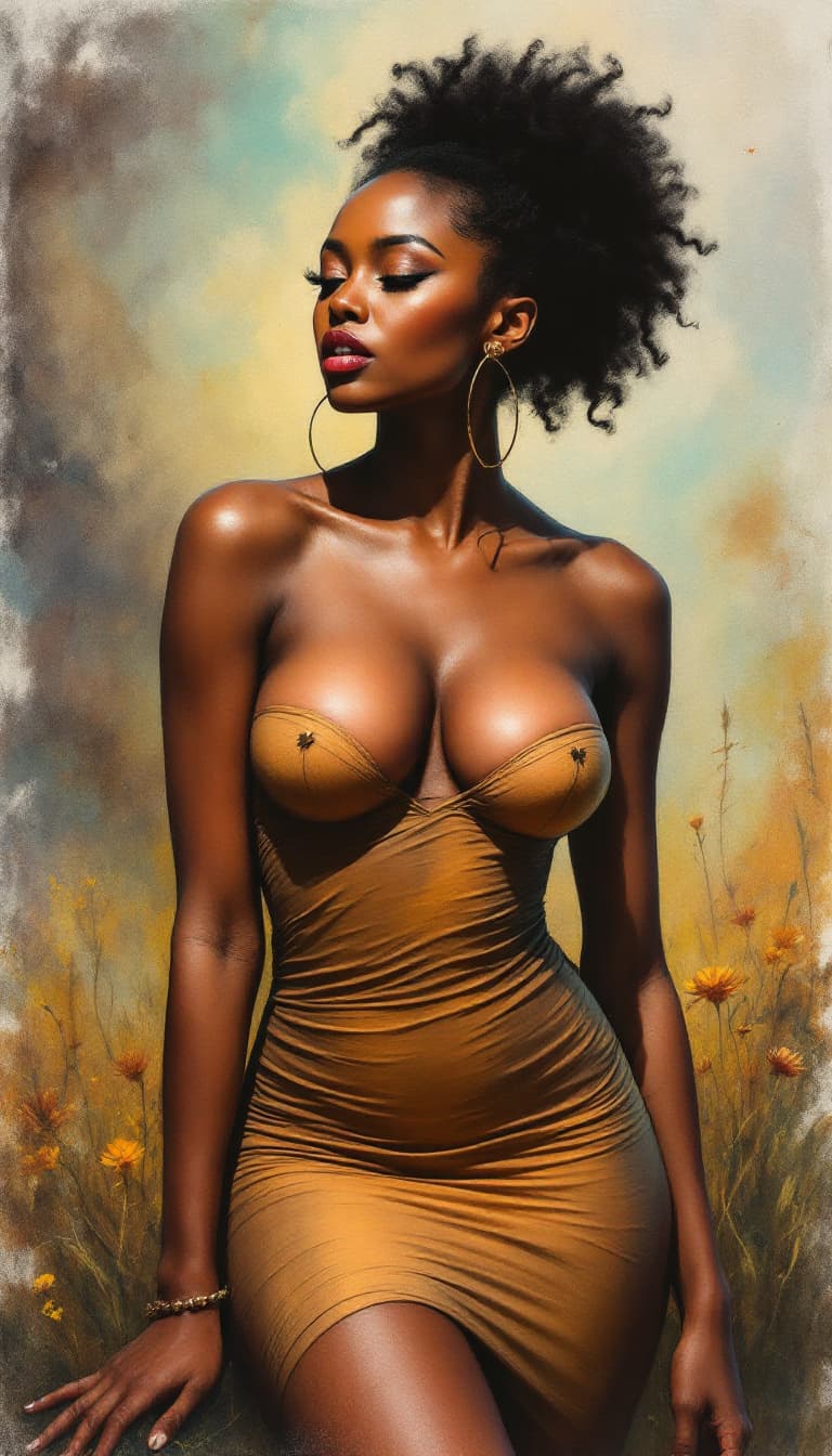 AI generated: Hyper detailed Full body portrait of passionate ethiopian woman t in hyper provocate tight dress, fl...