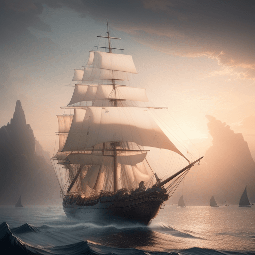 AI generated: Photo of a ultra realistic sailing ship, dramatic light, pale sunrise, cinematic lighting, battered,...