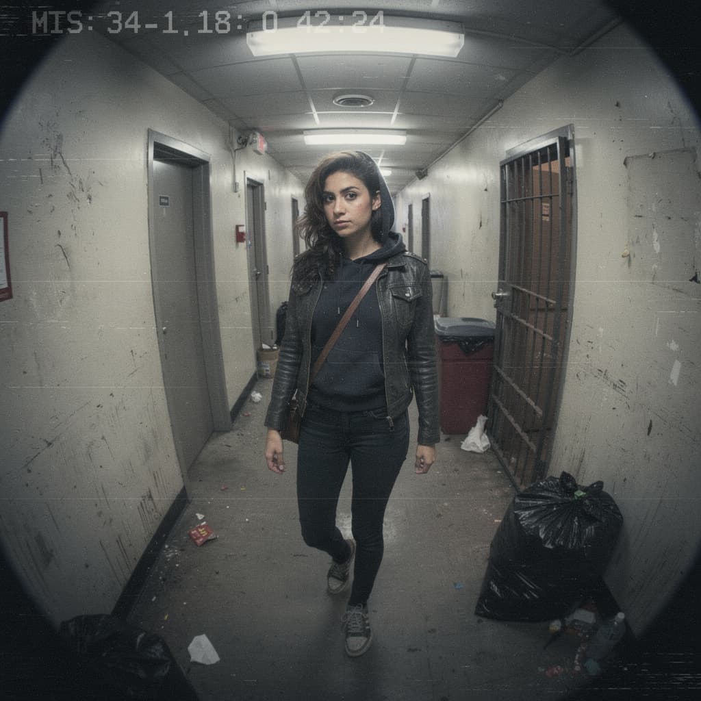 AI generated: RPG, Style: MACRO, a low-quality CCTV camera with a slightly fish-eye lens effect. The camera's time...