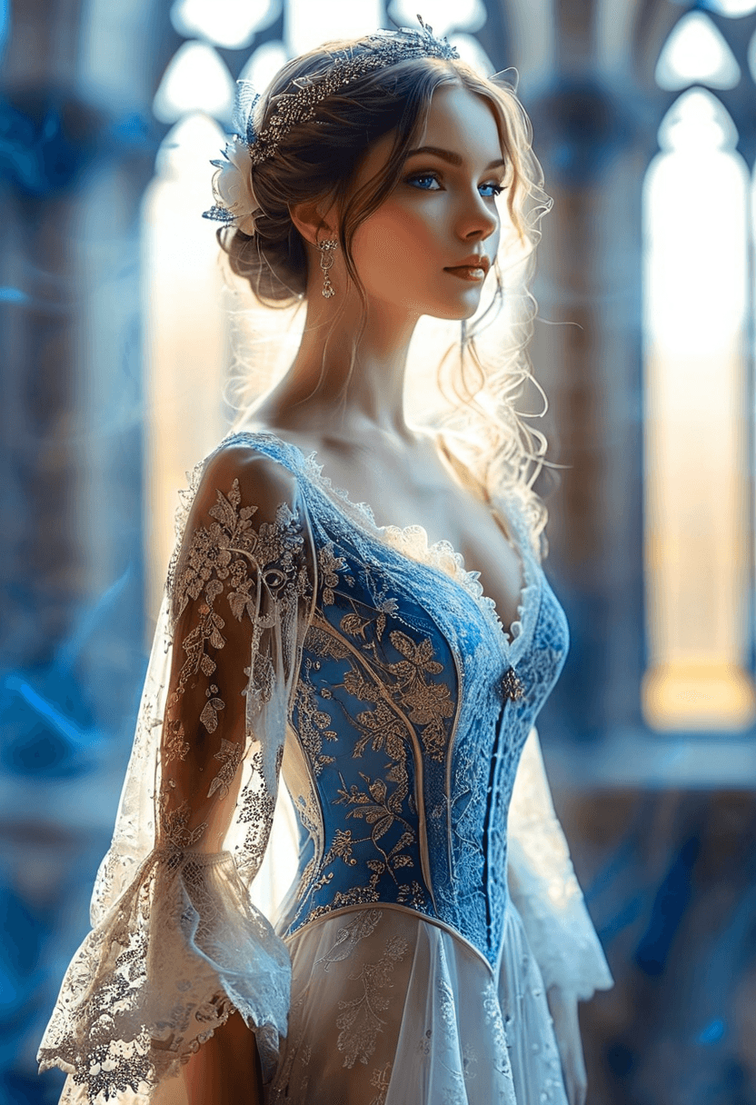 AI generated: ethereal fantasy concept art of gorgeous woman, (full body:1.1), light-blue eyes, brunette hair, fai...