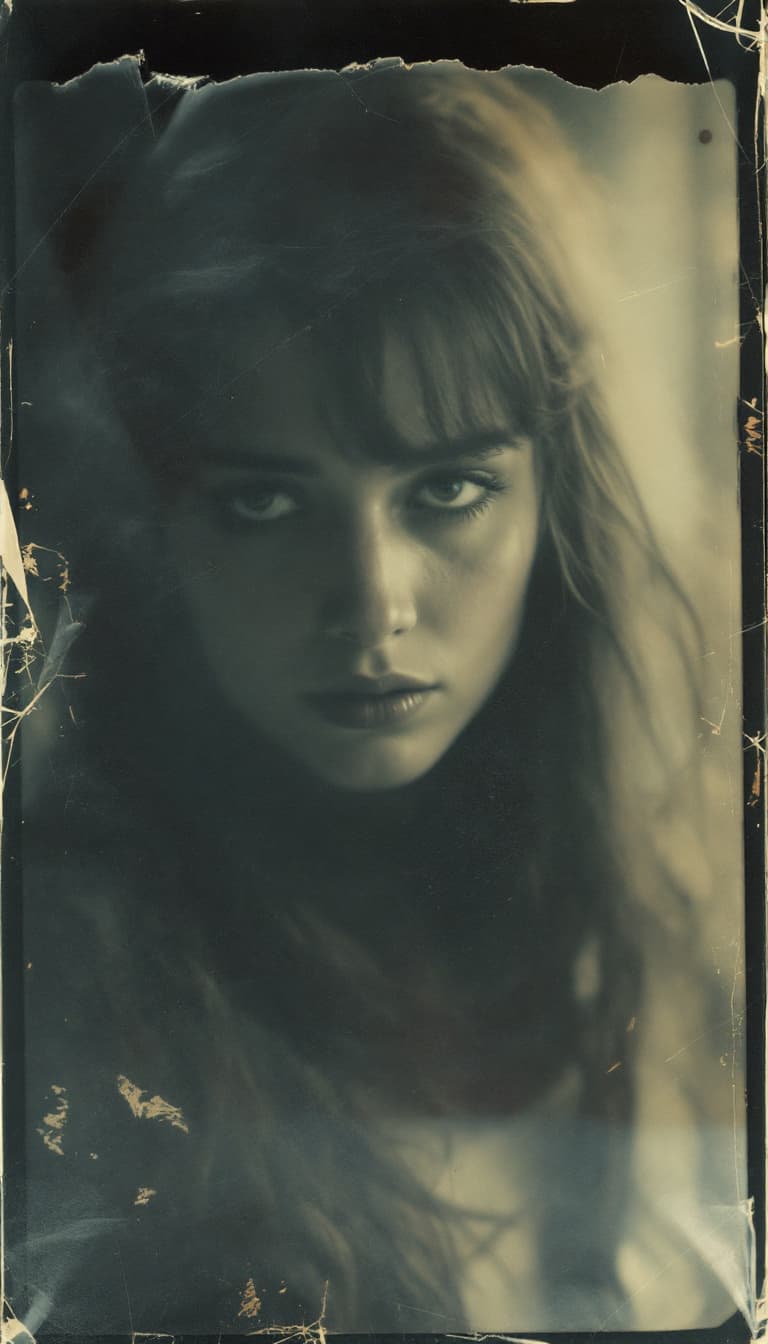 AI generated: woman, old polaroid photo, sad mood