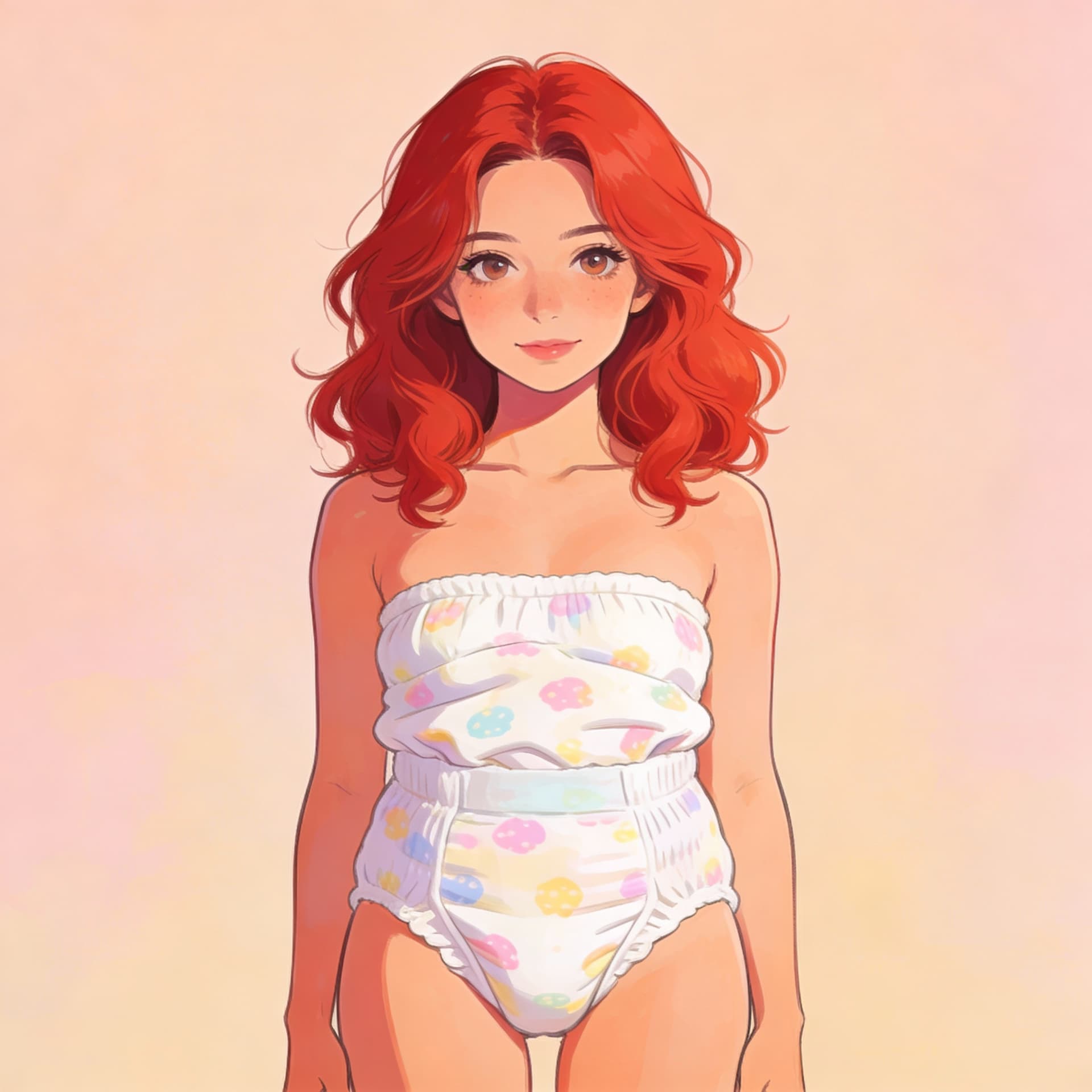 AI generated: make a ABDL with red hair, stand up woman diaper