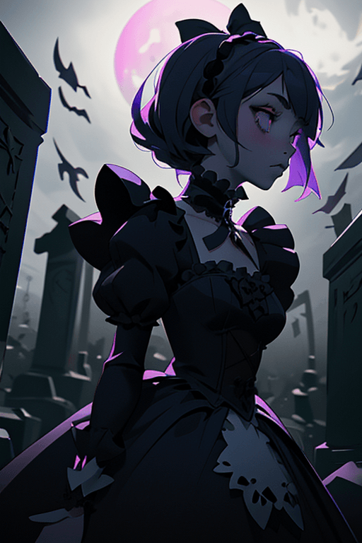 AI generated: A photo of a young girl in a Gothic Lolita fashion ensemble. She has porcelain skin and her eyes are...