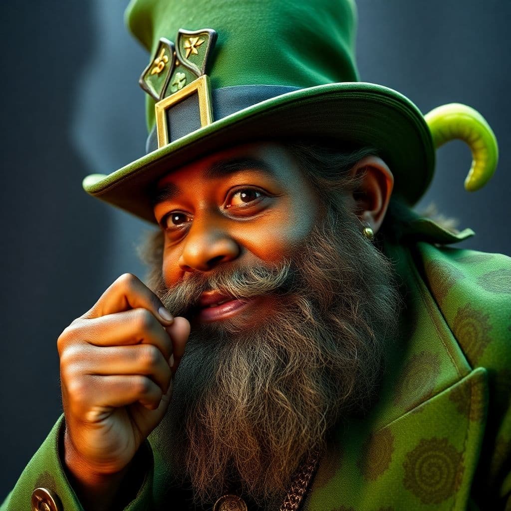 AI generated: african Joe Rogan with prodigious leprechaun