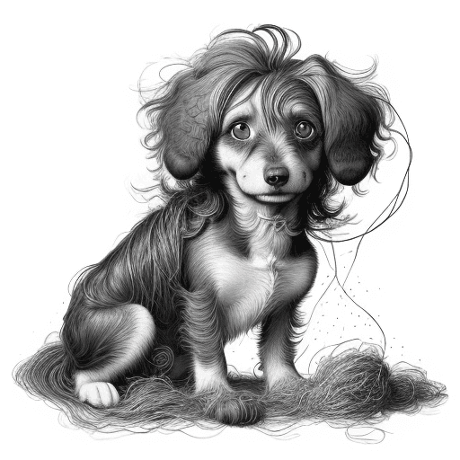 AI generated: an illustration of a dog teckel with messy hair, in the style of whimsical children's book illustrat...