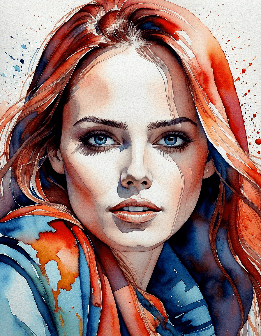 AI generated: A watercolor portrait of a woman with precise facial features, including clear eyes, defined eyebrow...