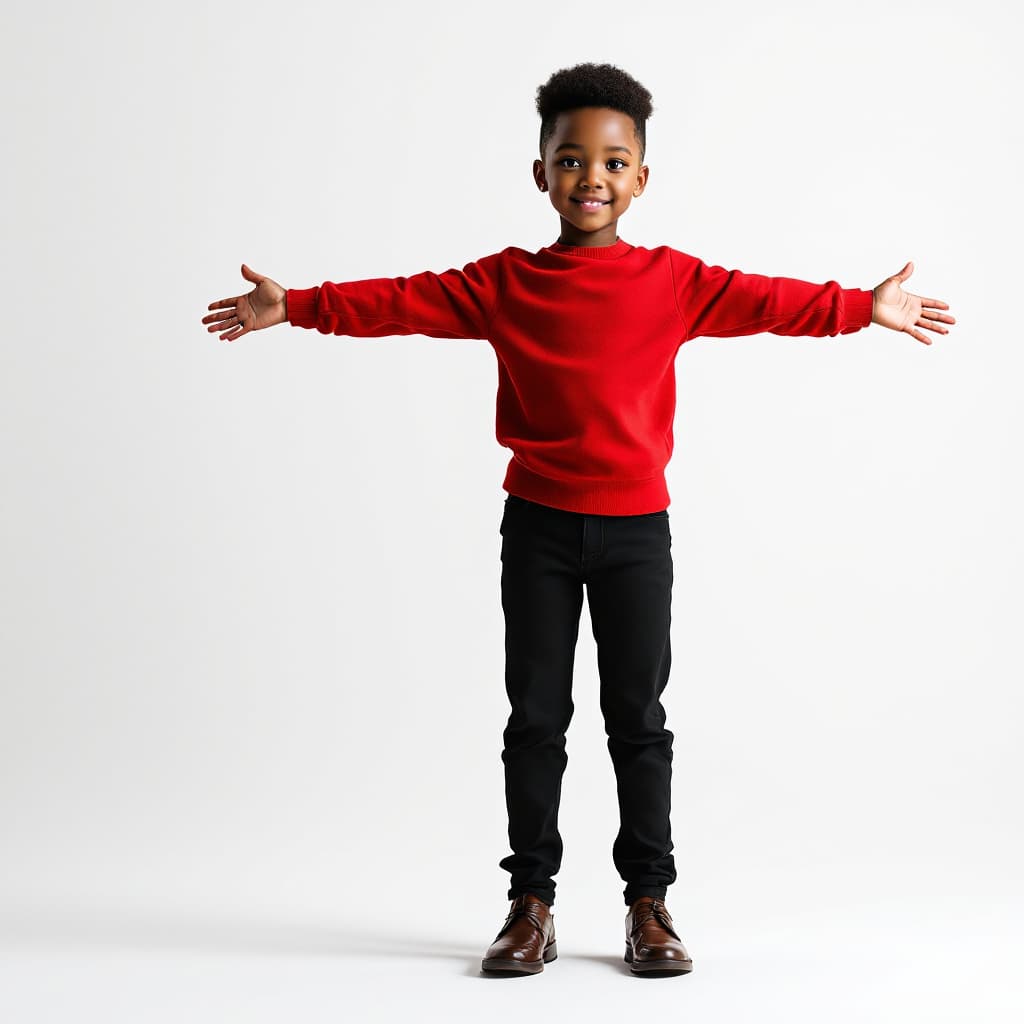 AI generated: A realistic 4D full-length photograph of an young 5 year-old American Black Girl with very short hai...