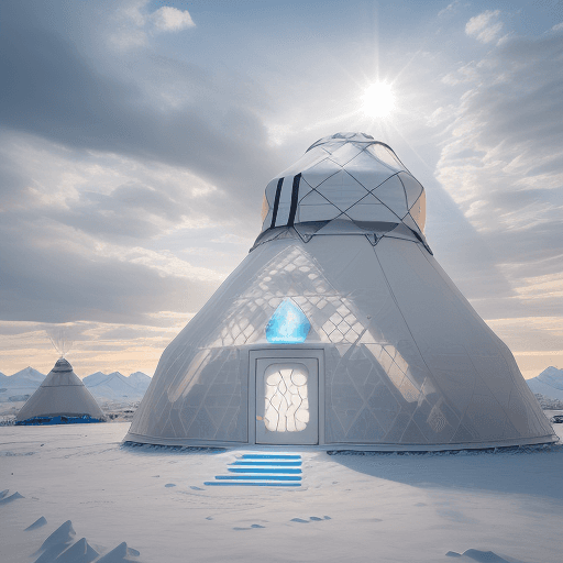 AI generated: Kazakh tradition yurt. image ultra HD. Yurt high-tech and futuristic parametric buildings. shape bui...