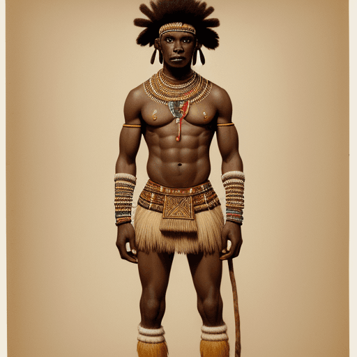 AI generated: African tribesman. with aboriginal clothing. standing, erect, athletic body