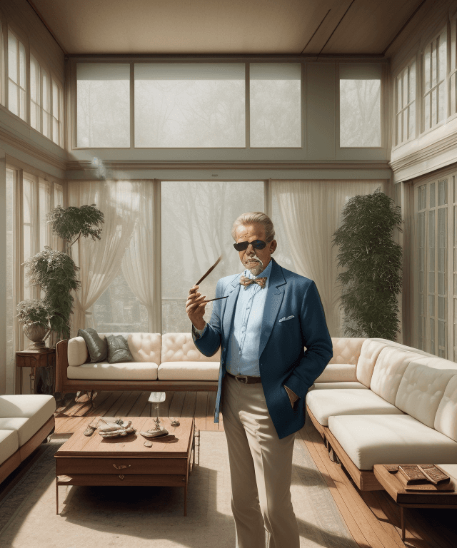 AI generated: Portrait of an elegant 50-year-old man in sunglasses, wearing a jacket and shirt with a bow tie, Hig...