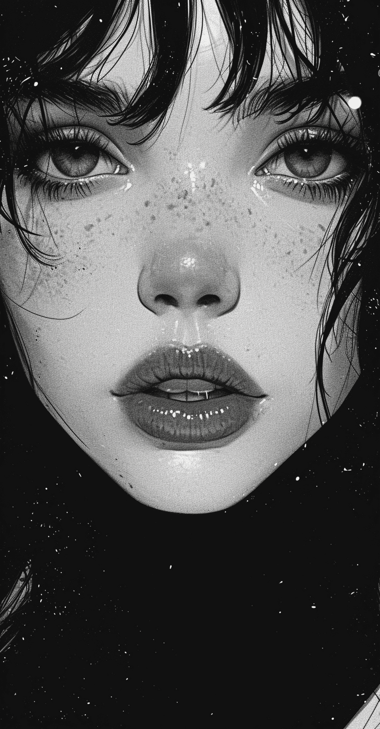 AI generated: an illustration of a girl with a face in dark black and white, in the style of detailed comic book a...