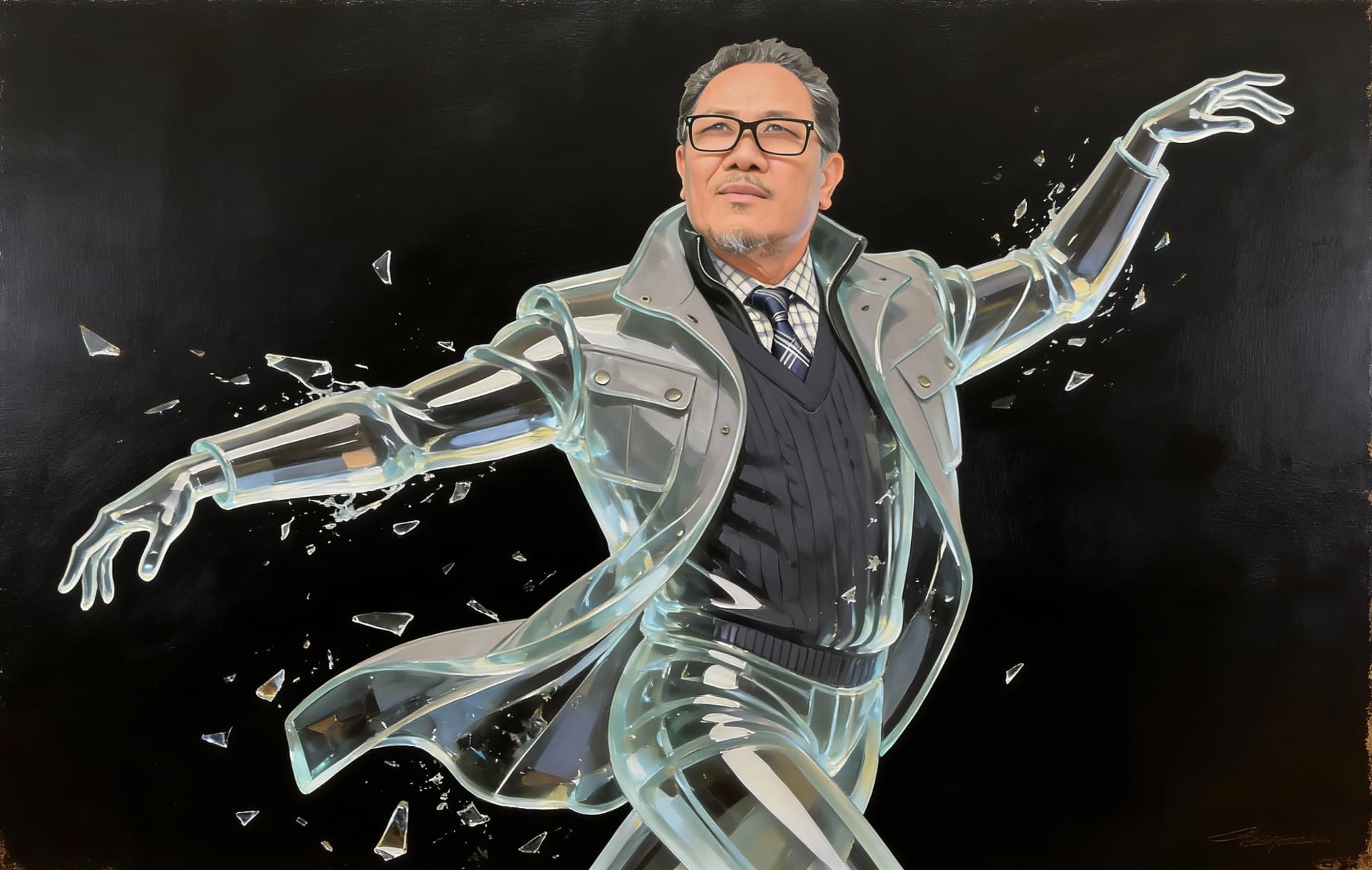 AI generated: a painting of a man - image provided, in the style of joram roukes,dance,neil gaiman,graceful moveme...