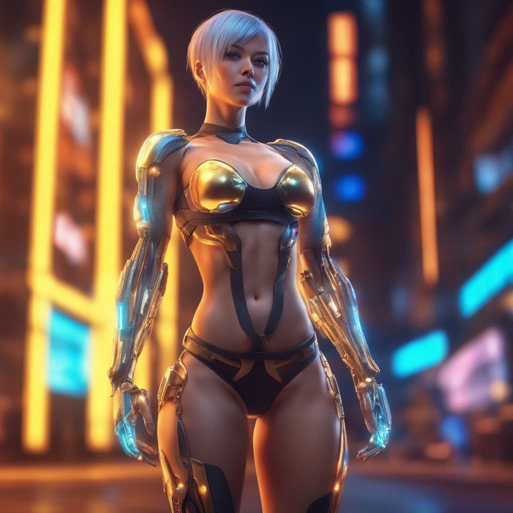 AI generated: Beautiful Cyber Full Body Girl Looking At Camera In Bikini Realistic Detailed Muscle Masterpiece, Pr...