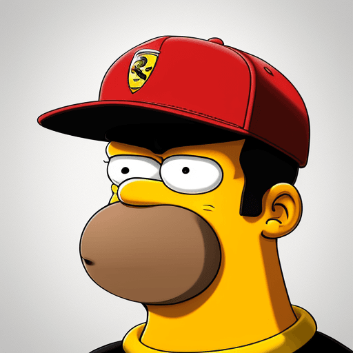 AI generated: Photo of a simpsons image with ferrari cap looks handsome