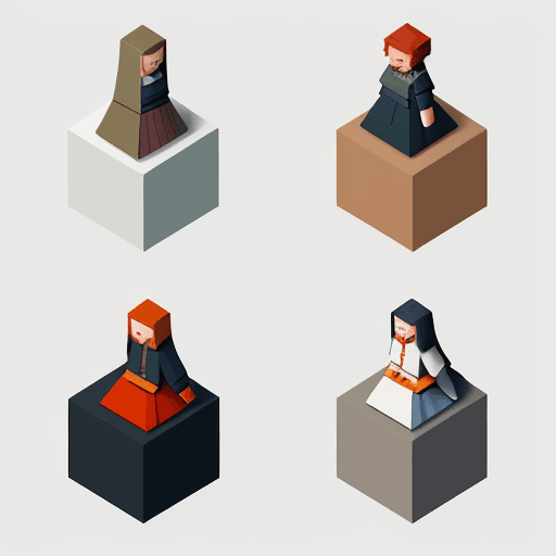 AI generated: a series of [people] are shown in isometric fashion, in the style of small brushstrokes, white backg...