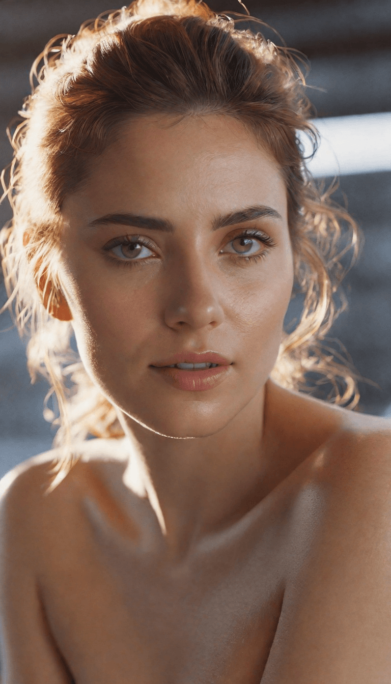 AI generated: ultra-detailed face, 24k, soft natural light, 85mm, sunshine on her face, staring at the camera, lon...