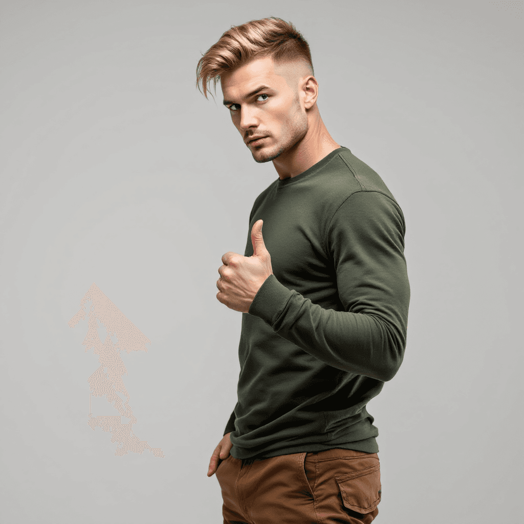 AI generated: hyper-realistic photo of a blond Russian man, burst-taper hairstyle, clean face. shaven face. wearin...