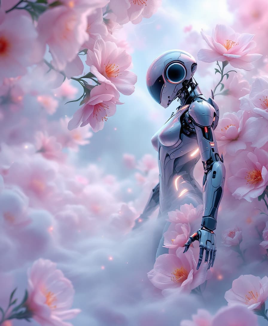 AI generated:  In a breathtaking dreamscape, a vapor-mist garden unfurls with ethereal beauty, as delicate, transl...