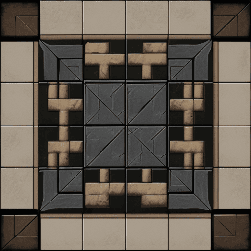 AI generated: topdown picture of the floor of a Dungeon room boargame tile, 4x4 squares, warhammer quest style.
