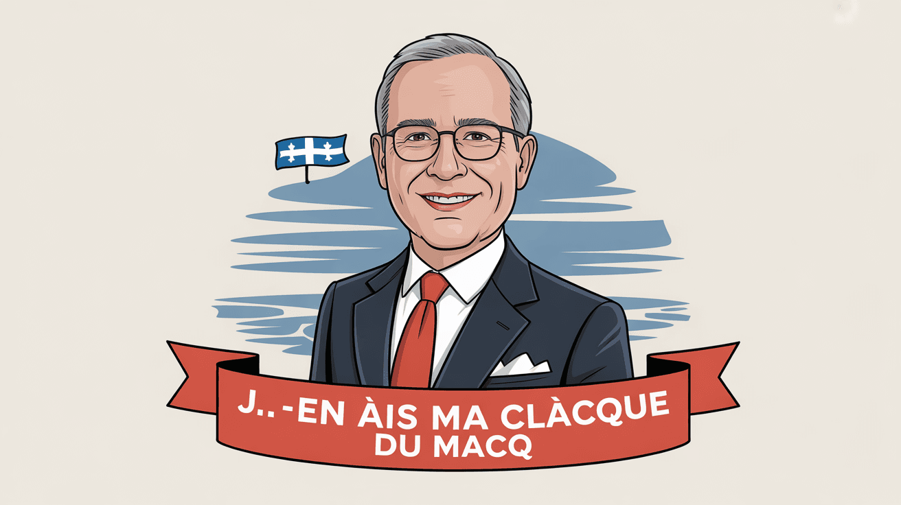 AI generated: an official carricature of quebec prime minister  francois  legeault photo image, banner and text j....