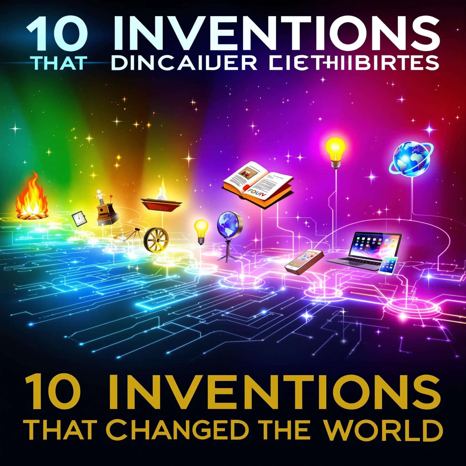 AI generated: A visually striking YouTube thumbnail showcasing "10 Inventions That Changed the World." The design ...