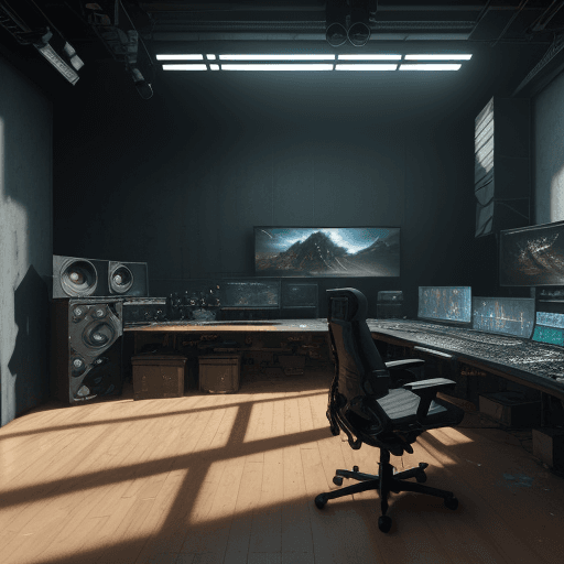 AI generated: Photo of a ultra realistic virtual production studio, dramatic light, cinematic lighting, battered, ...
