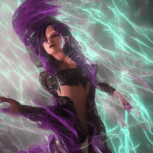 AI generated: a Cecaelia with a lot of light falling to her, in the style of dark purple and orange, demon stripco...