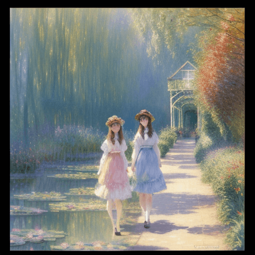 AI generated: a stunning watercolor painting on canvas of a beautiful girls, in the style of Claude Monet :: 4 Giv...