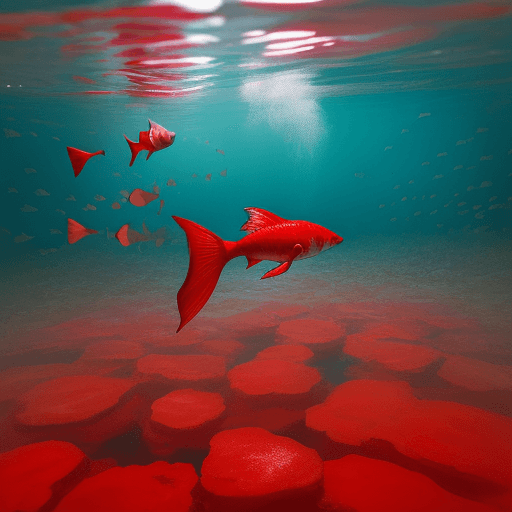 AI generated: fish swim in red water