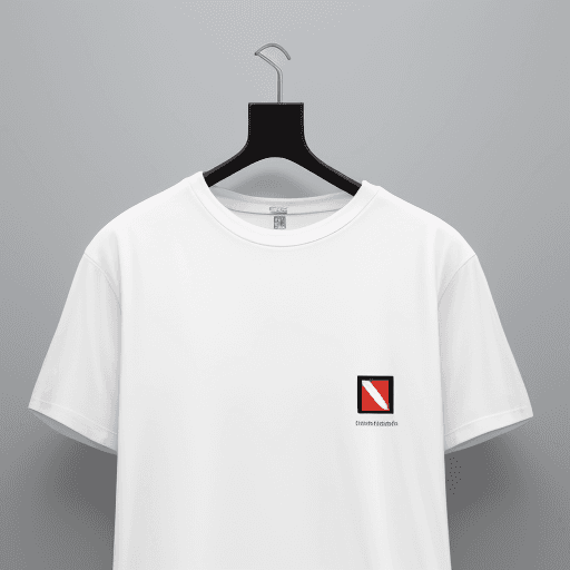 AI generated: a human manikin, attached over sized white. t-shirt with an uploaded logo
