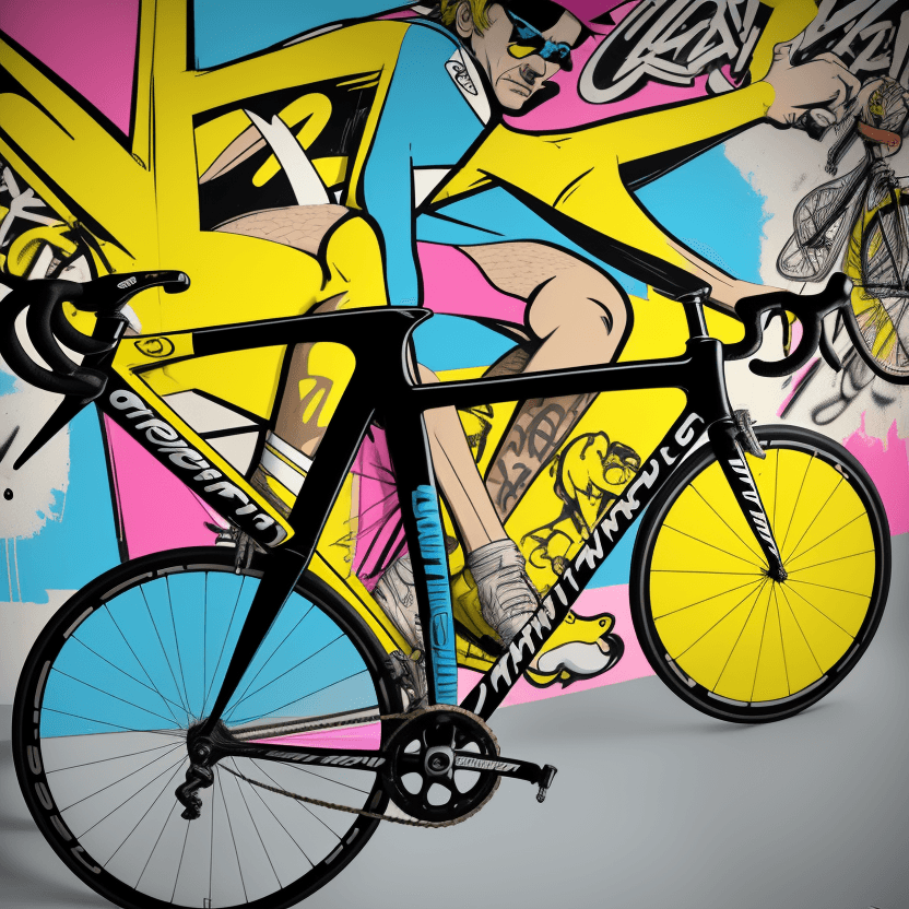 AI generated: Create an image of a vintage Pinarello racing bike in the Pop Art style like Andy Warhol, mixed with...