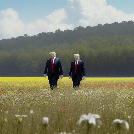 AI generated: Donald trump and Elon musk skipping through a field of flowers, ultra realistic. 
