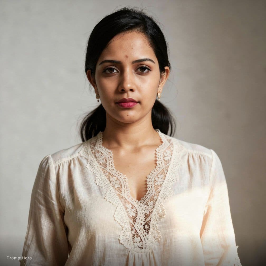 AI generated: Create a highly detailed, photorealistic image of a fit adult woman wearing a delicate cream-colored...