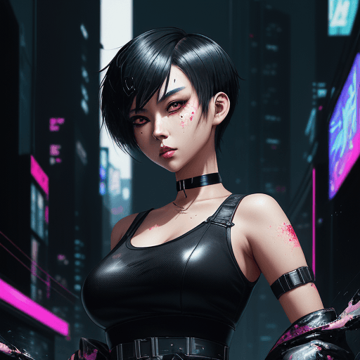 AI generated: A beautiful Asian woman with short black hair in the style of an anime character wearing a choker ne...