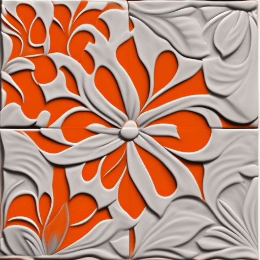 AI generated: Merging images of the same flower pattern, tile, 3d, white and orange flowers, thick impasto style, 