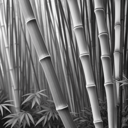 AI generated: Bamboo and drooping bamboo leaves in black and white and gray