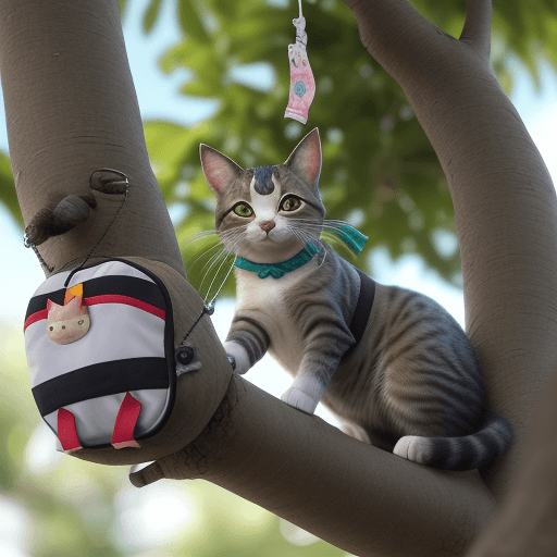 AI generated: un gato pitufo en un árbol
con una bolsa en su espalda
 
