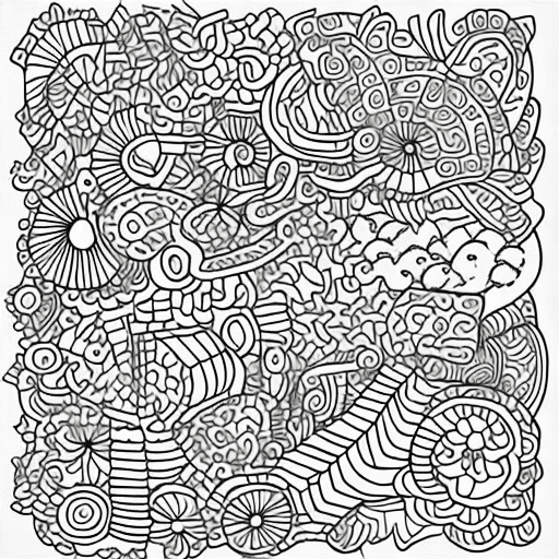AI generated: doodle page for coloring book, black and white, black outlines