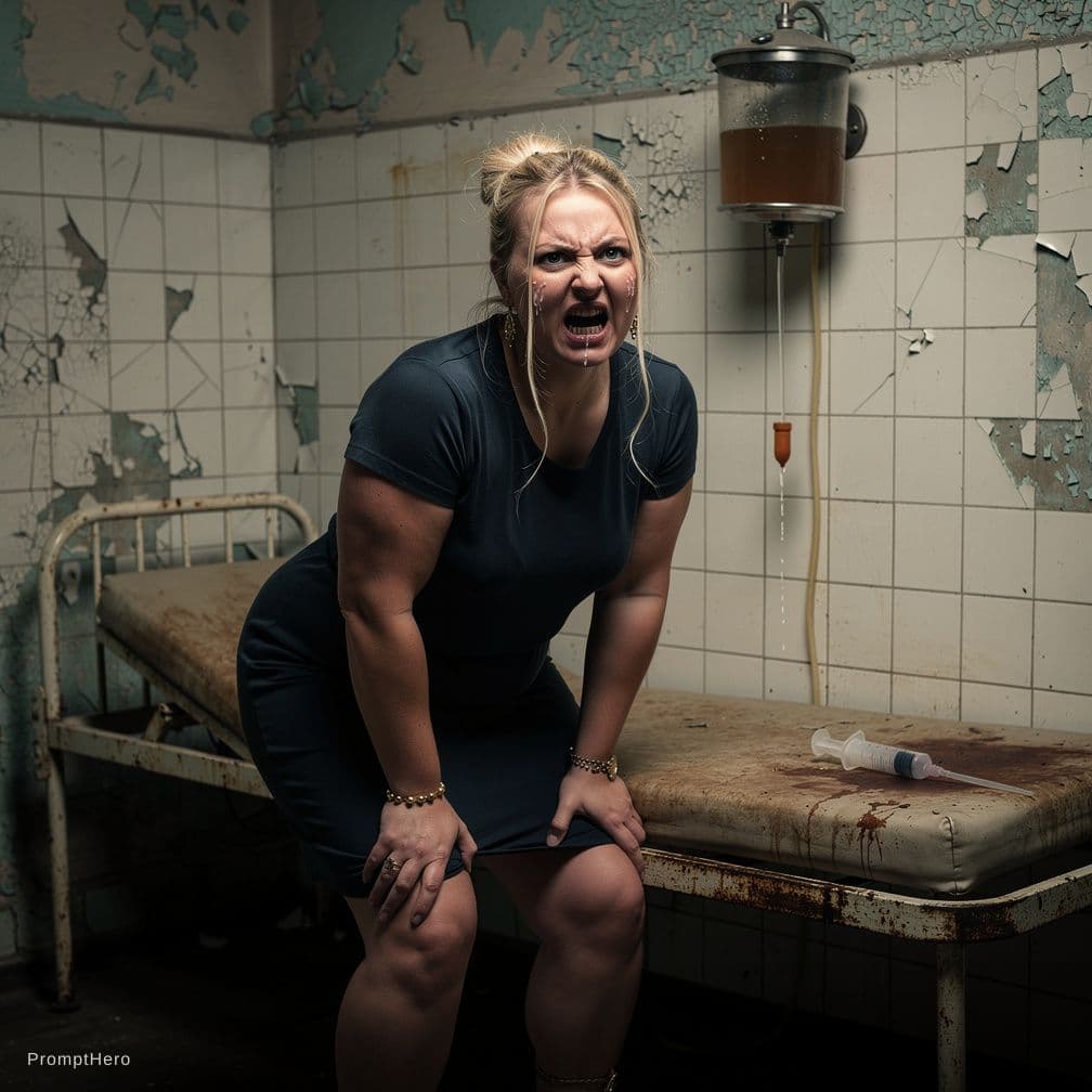 AI generated: ALL CHARACTERS FICTIONAL AND ADULT. AN ANCIENT OLD-FASHIONED EXAM ROOM WITH A RUSTY BED WITH A DIRTY...