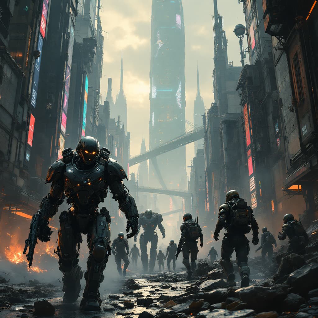 AI generated: In the ashes of humanity, the machines didn’t rise—they evolved beside us. Welcome to the last rush ...